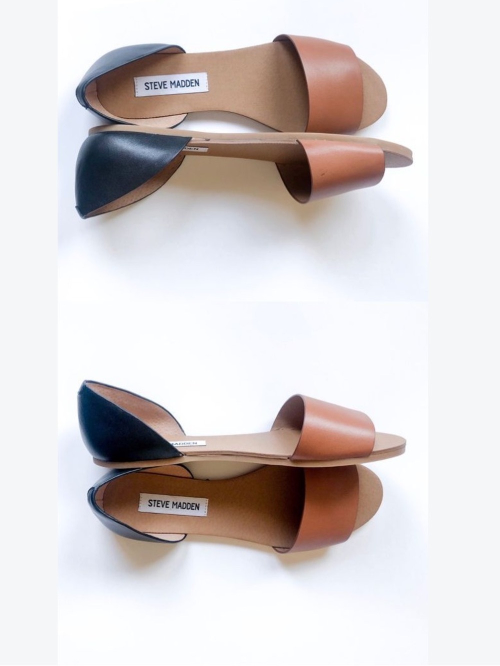 Steve Madden Leather Upper Brown Front & Black Heel D'Orsay Sandals